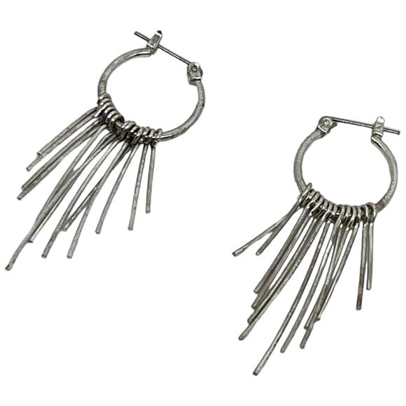 Elegant Silver Tassel Hoop Earrings - Picture 3 of 6